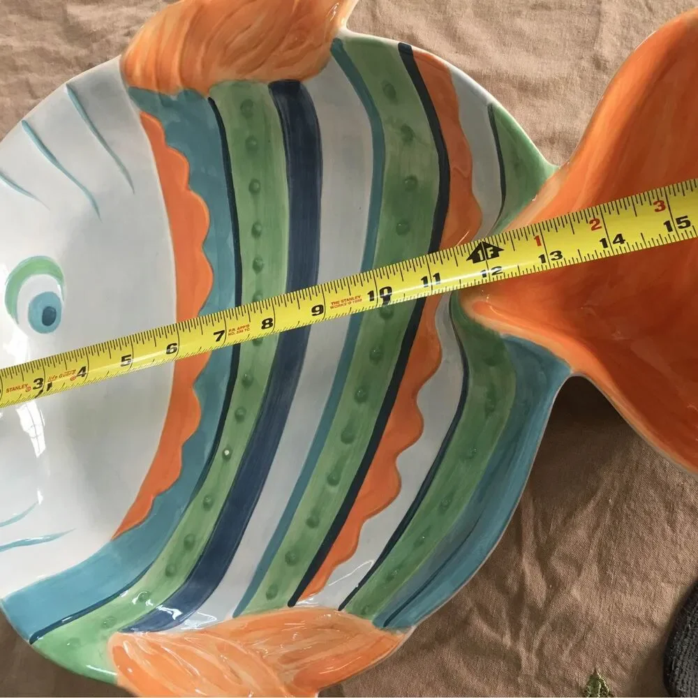 Coastal Hand Painted Ceramic  Fish Shaped  Serving Platter Dish
